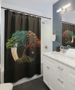Viking-Themed Yggdrasil The World Tree Shower Curtain for Artistic Bathroom Decor 