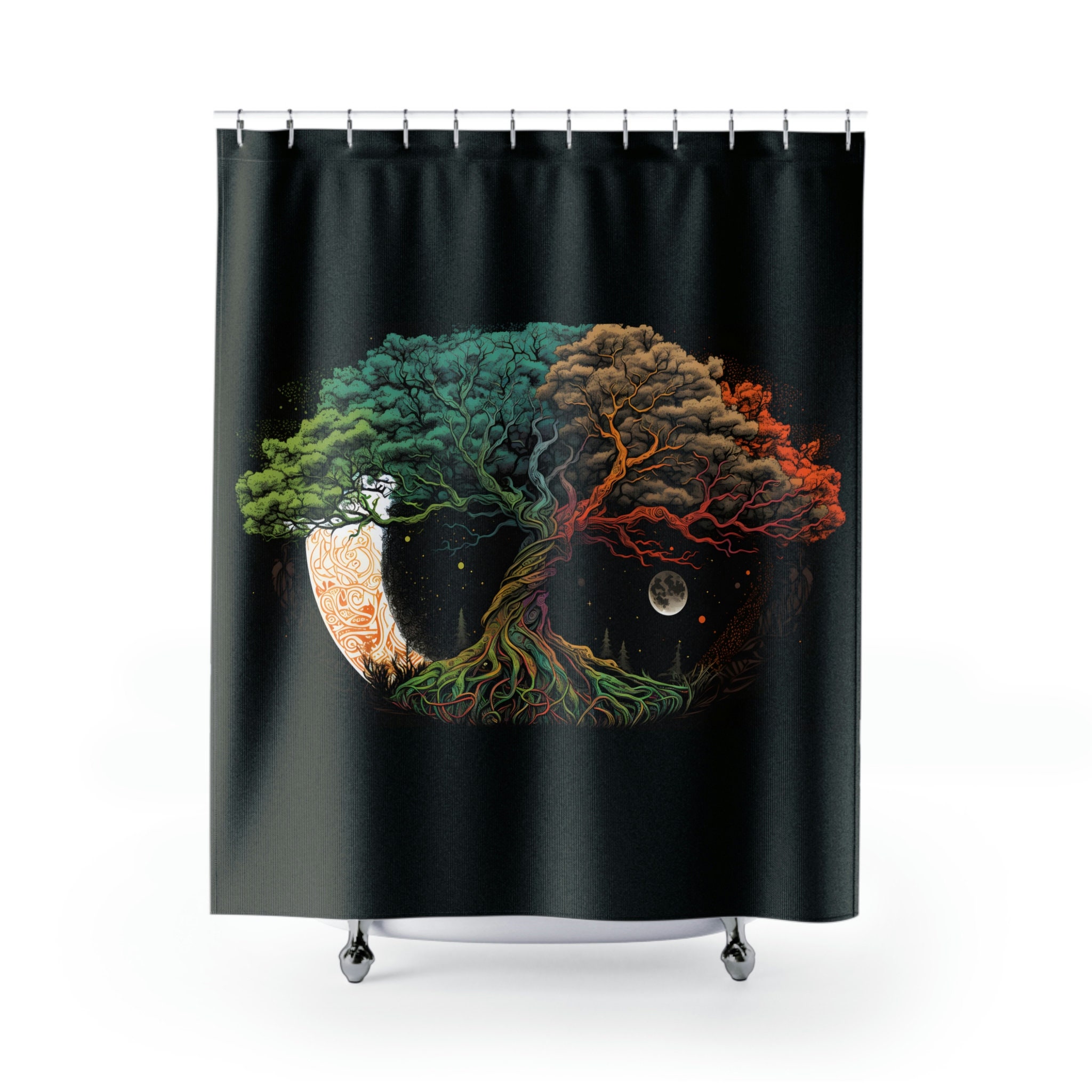Viking-Themed Yggdrasil The World Tree Shower Curtain for Artistic Bathroom Decor