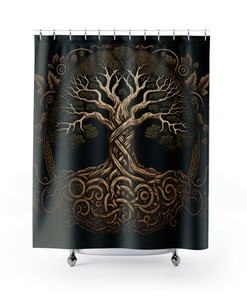 Viking-Themed Yggdrasil World Tree Shower Curtain for Artistic Bathroom Decor
