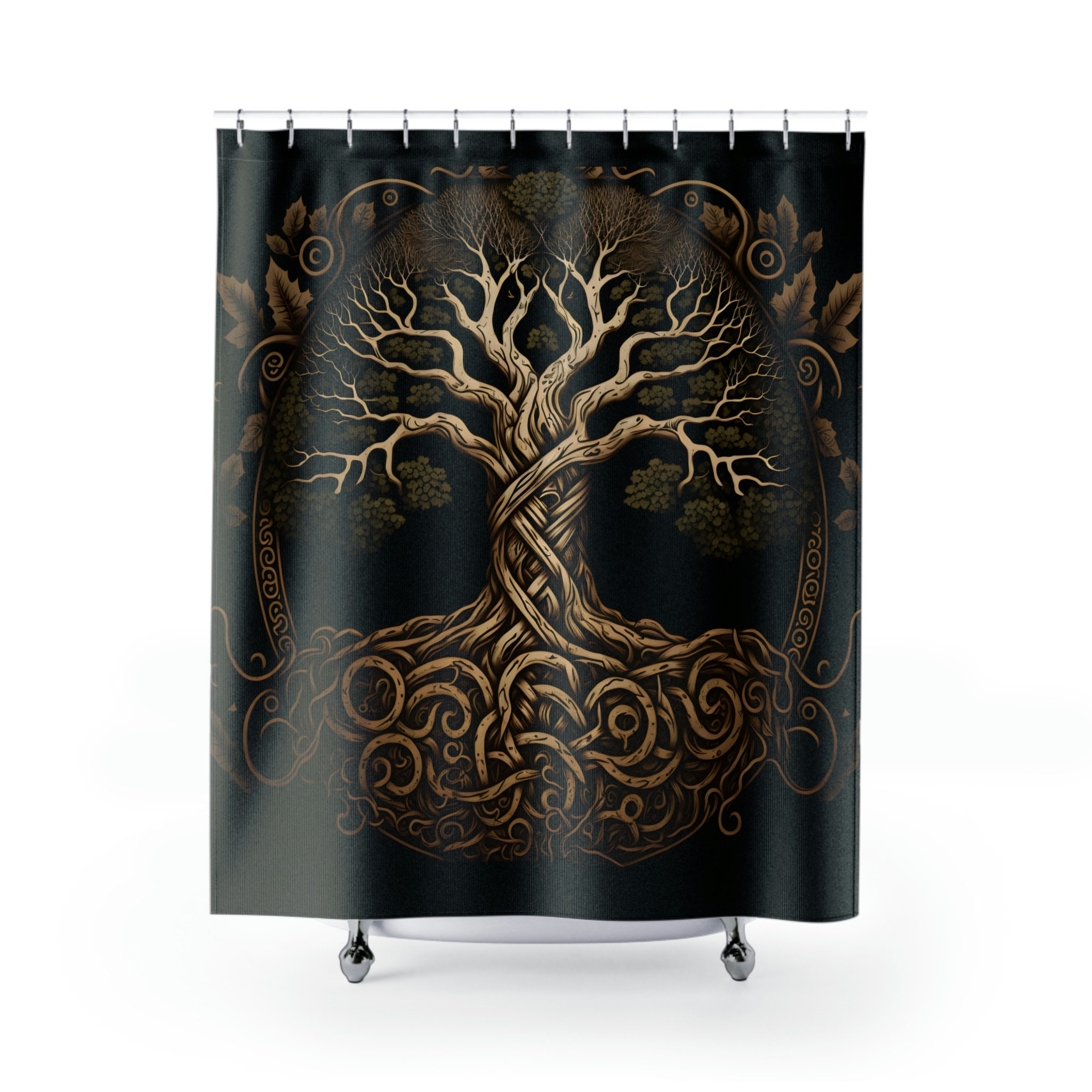 Viking-Themed Yggdrasil World Tree Shower Curtain for Artistic Bathroom Decor