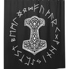 Vikings Mjolnir and Rune Wheel Norse Mythology Symbol Shower Curtain for Bathroom Decoration and Style