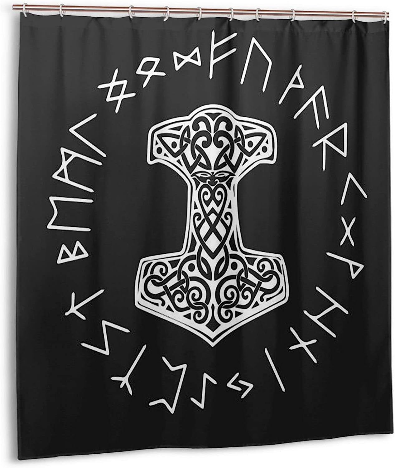Vikings Mjolnir and Rune Wheel Norse Mythology Symbol Shower Curtain for Bathroom Decoration and Style