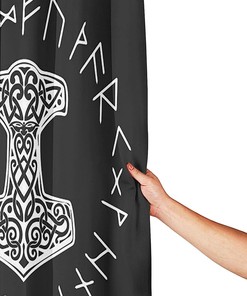 Vikings Mjolnir and Rune Wheel Norse Mythology Symbol Shower Curtain for Bathroom Decoration and Style