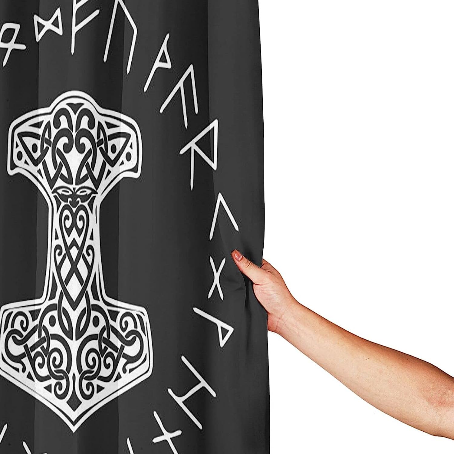 Vikings Mjolnir and Rune Wheel Norse Mythology Symbol Shower Curtain for Bathroom Decoration and Style