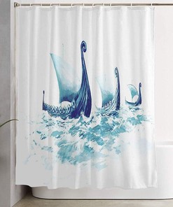 Vikings Ships Water Warship Shower Curtain For Nautical Bathroom Decor