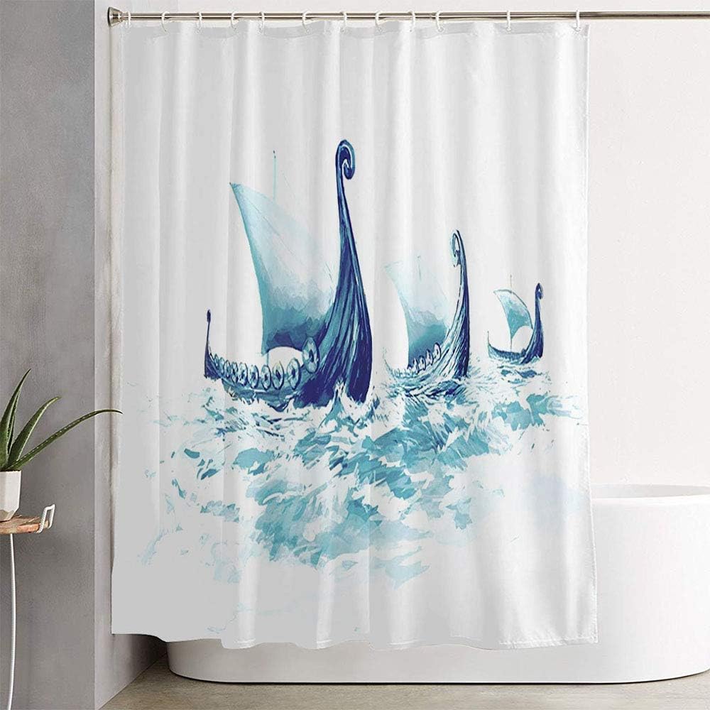 Vikings Ships Water Warship Shower Curtain For Nautical Bathroom Decor