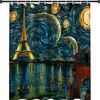 Vincent Van Gogh's Starry Night Pattern Eiffel Tower Shower Curtain for Romantic Bathroom Decor 