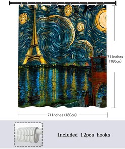 Vincent Van Gogh's Starry Night Pattern Eiffel Tower Shower Curtain for Romantic Bathroom Decor