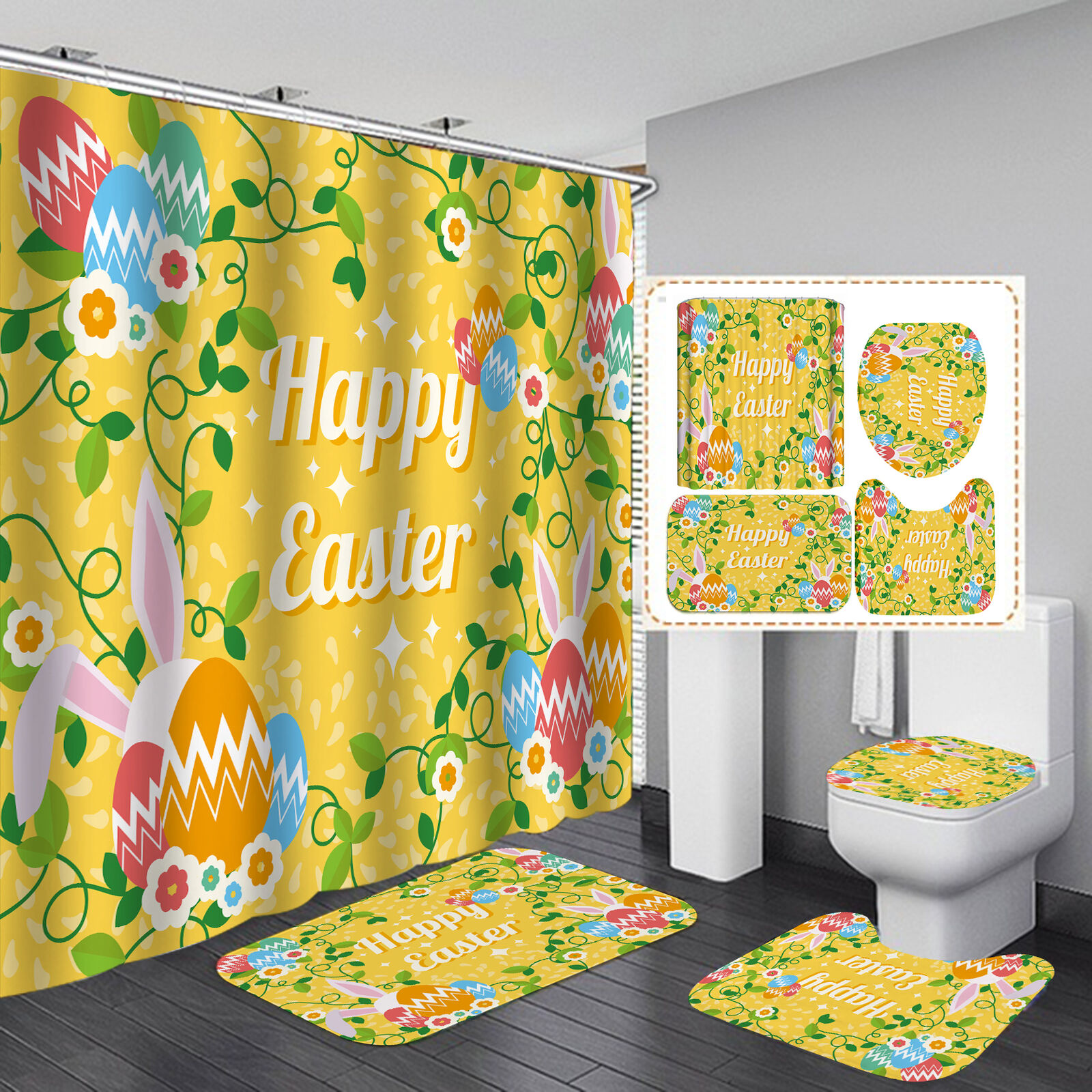 Vine Garden Waterproof Shower Curtain For Happy Easter