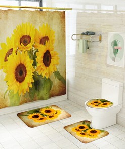 Vintage 3D Retro Sunflower Flowers Shower Curtain For Your Bathroom