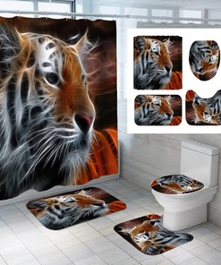 Vintage 3D Tiger Animal Printed Bath Waterproof Shower Curtain Lid For Your Bathroom