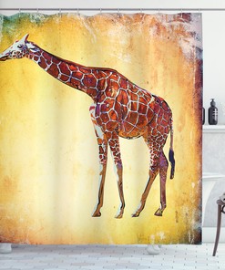 Vintage African Scenic Giraffe Shower Curtain, Unique Bathroom Decor