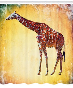 Vintage African Scenic Giraffe Shower Curtain, Unique Bathroom Decor