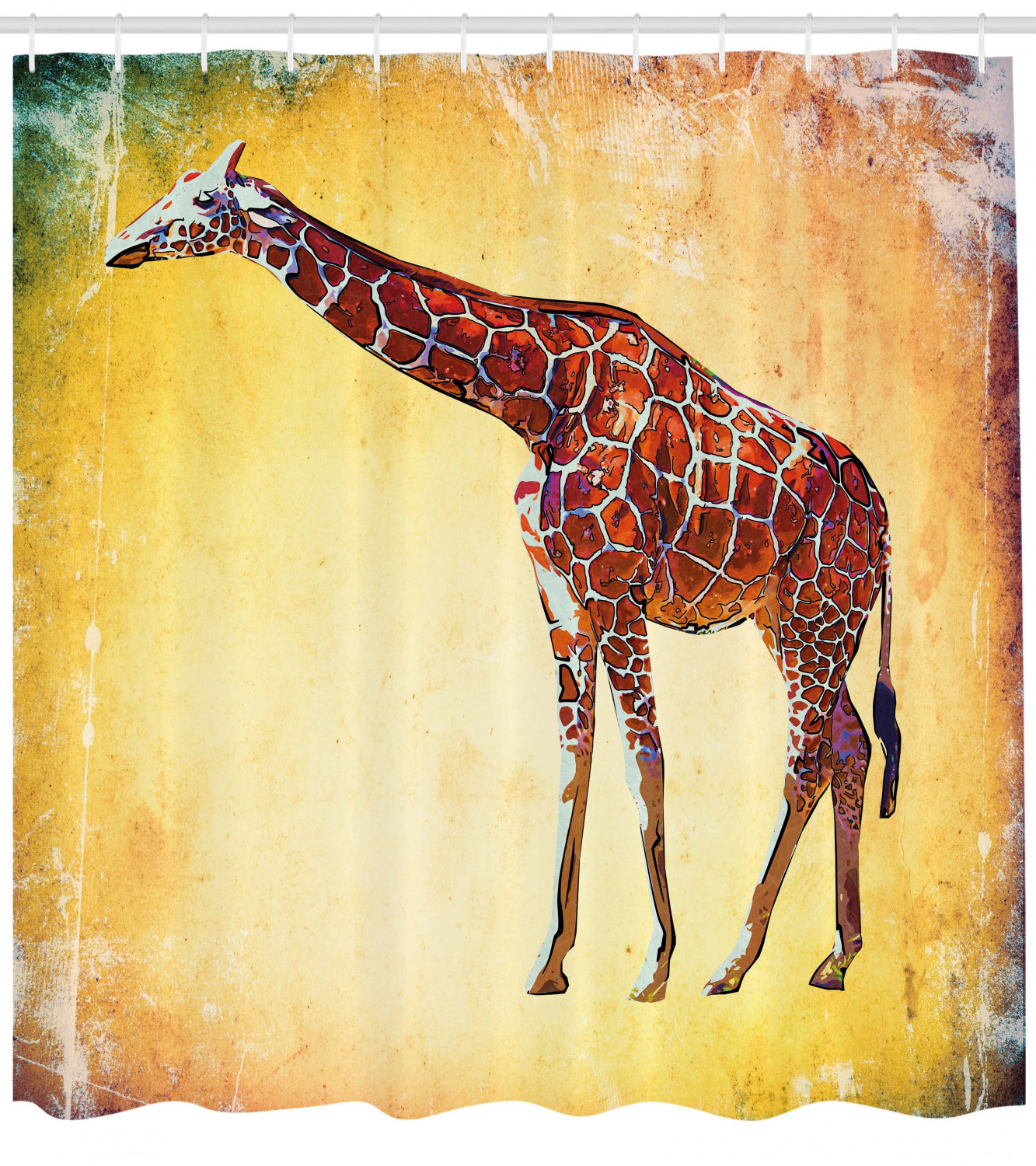 Vintage African Scenic Giraffe Shower Curtain, Unique Bathroom Decor