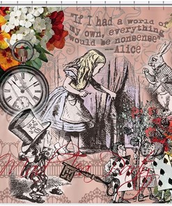 Vintage Alice In Wonderland Adventures Shower Curtain, Decorative Fabric Curtain