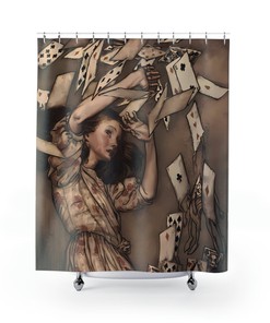 Vintage Alice In Wonderland Shower Curtain Featuring Arthur Rackham'S 1907 Illustration Of Alice Overwhelmed