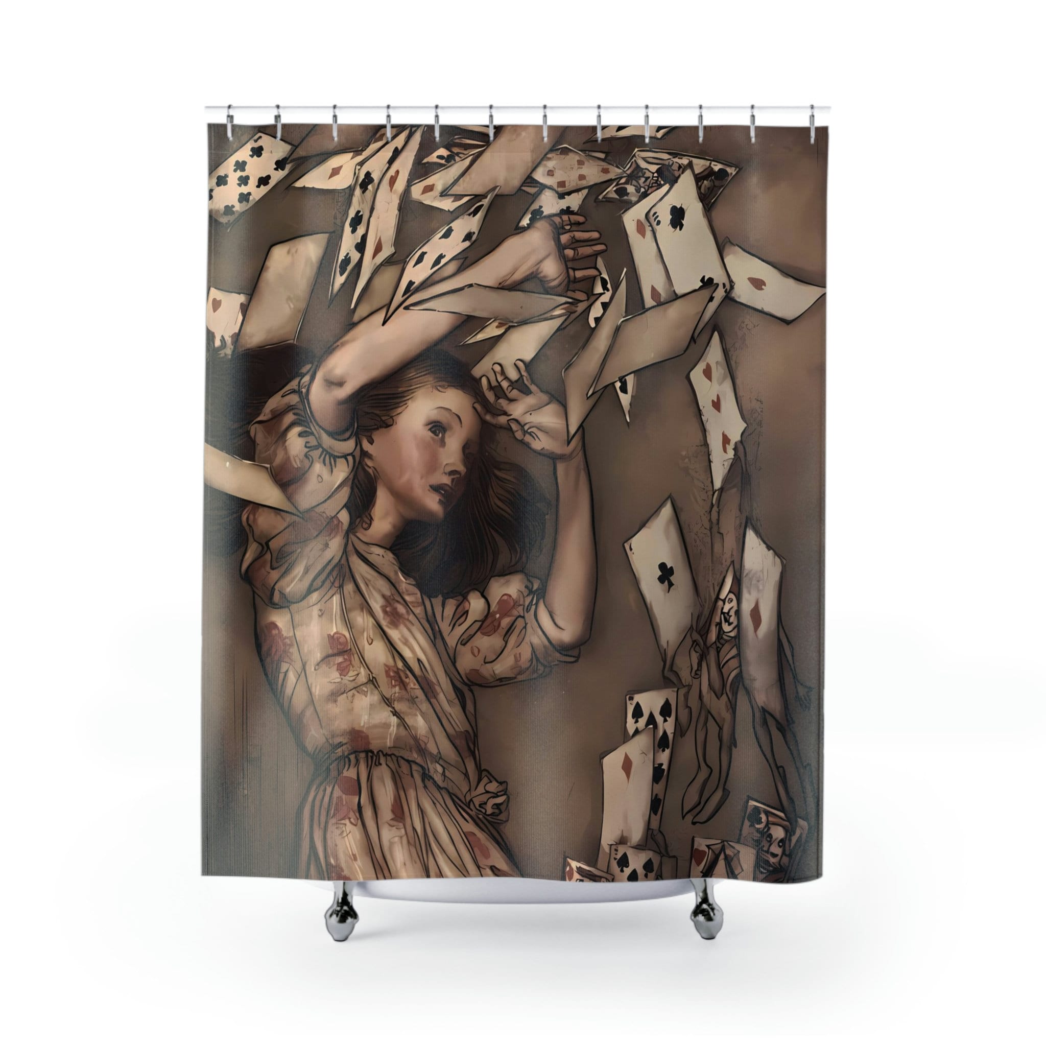 Vintage Alice In Wonderland Shower Curtain Featuring Arthur Rackham'S 1907 Illustration Of Alice Overwhelmed