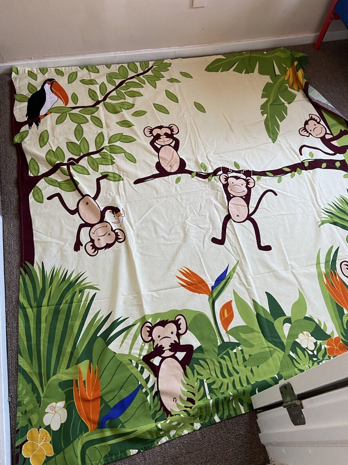 Vintage Allure Monkey Shower Curtain Bananas Vibrant Cute Unisex Bathroom Decor