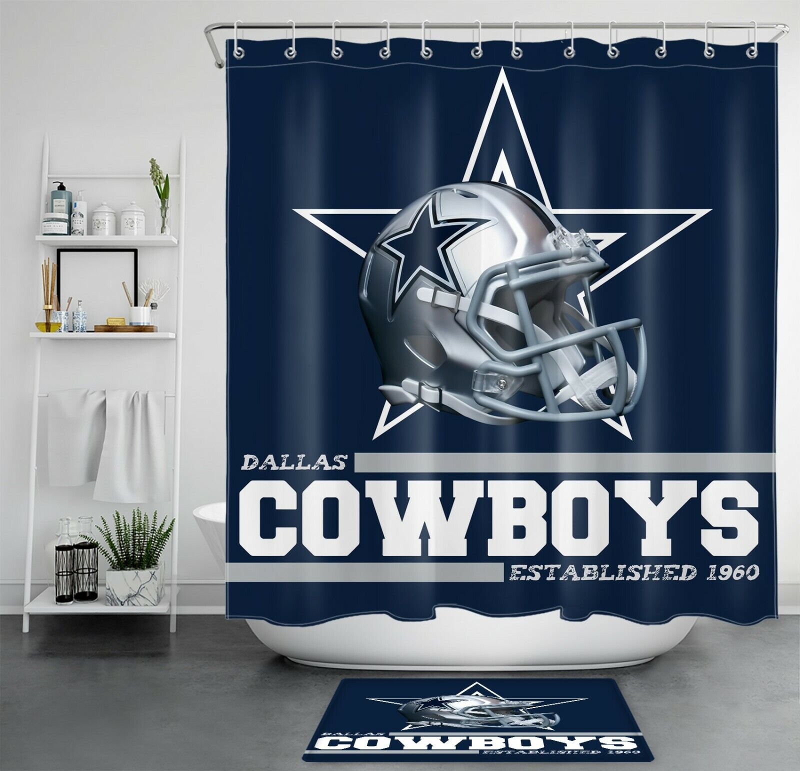 Vintage American Football Helmet Shower Curtain - Texas Star Design for Sports-Inspired Bathroom