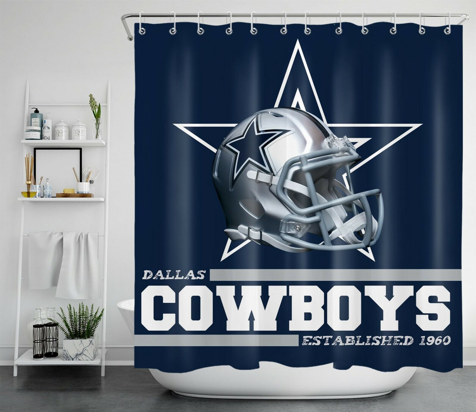 Vintage American Football Helmet Shower Curtain - Texas Star Design for Sports-Inspired Bathroom