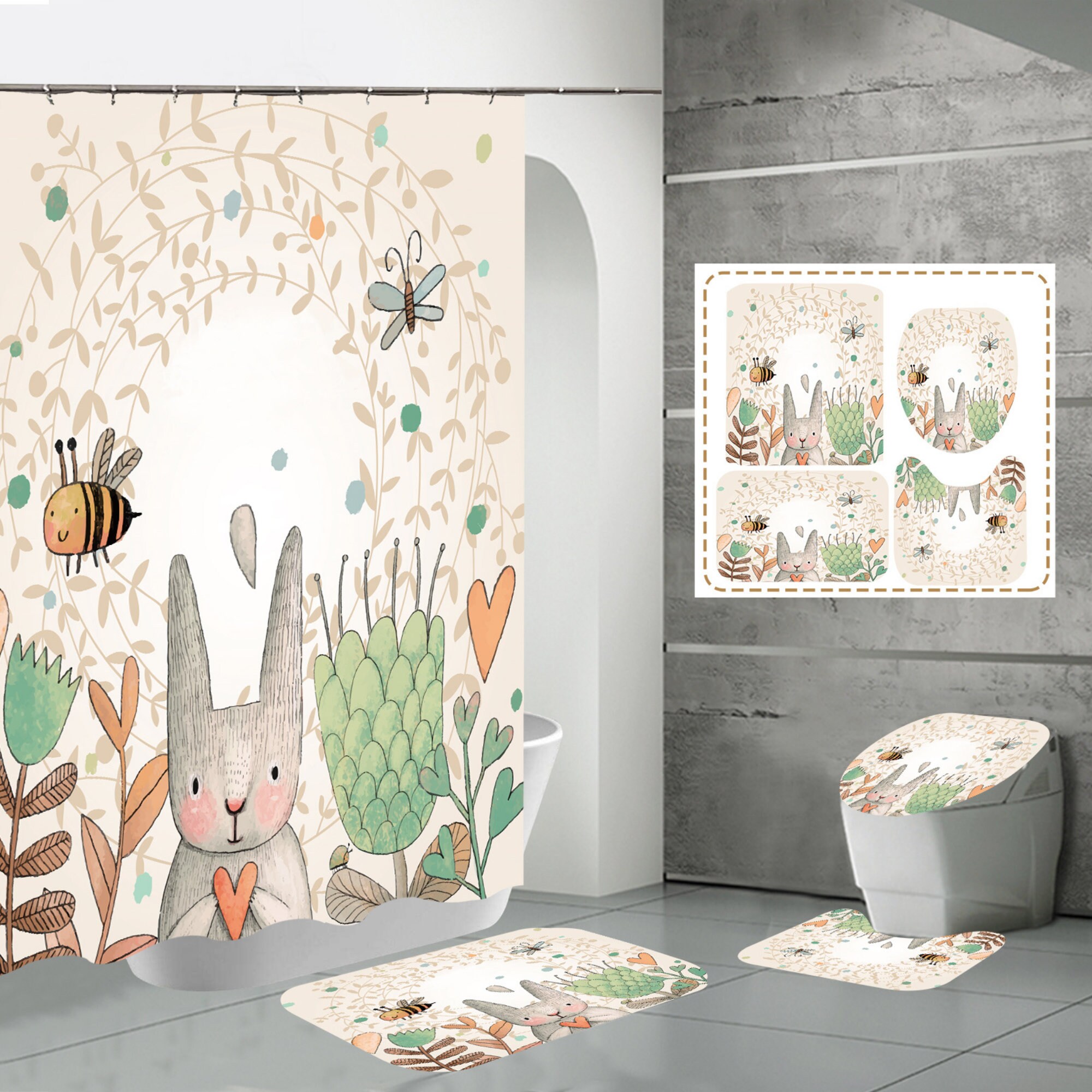 Vintage American Nature Elegant Decor Easter Rabbit Shower Curtain