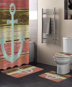 Vintage Anchor Pink Wood Grain Bathroom Print Shower Curtain