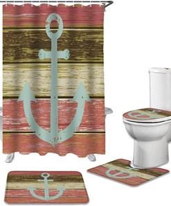 Vintage Anchor Pink Wood Grain Bathroom Print Shower Curtain