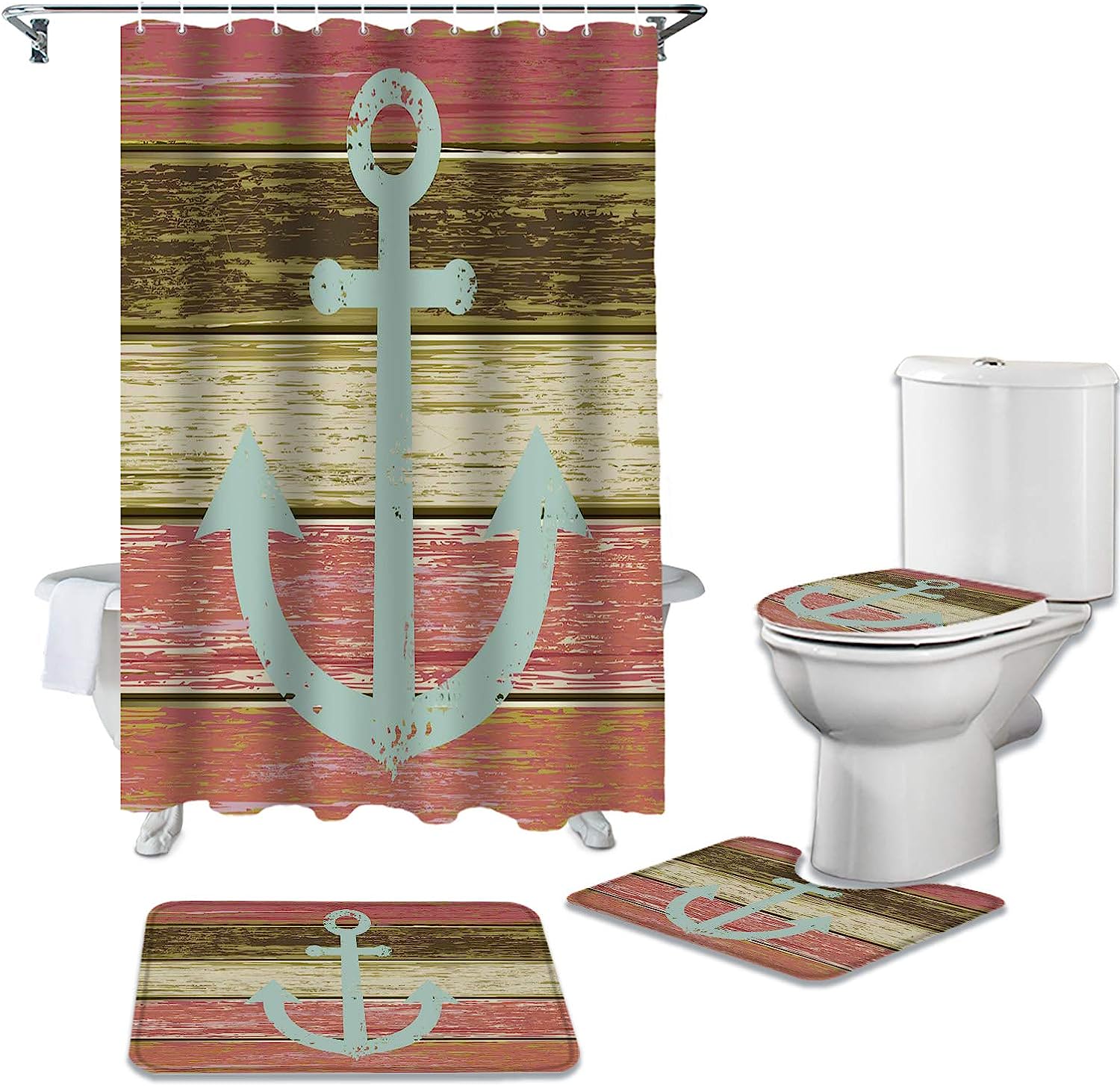 Vintage Anchor Pink Wood Grain Bathroom Print Shower Curtain
