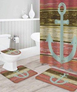 Vintage Anchor Pink Wood Grain Bathroom Print Shower Curtain