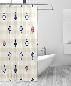 Vintage Anchor Print Waterproof Fabric Shower Curtain for Bathroom