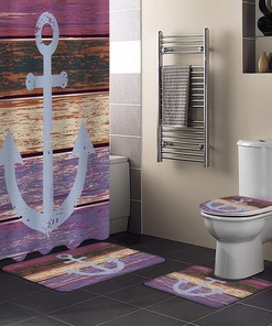 Vintage Anchor Purple Wood Grain Bathroom Print Shower Curtain