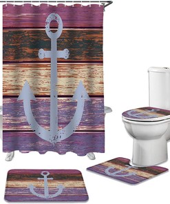 Vintage Anchor Purple Wood Grain Bathroom Print Shower Curtain