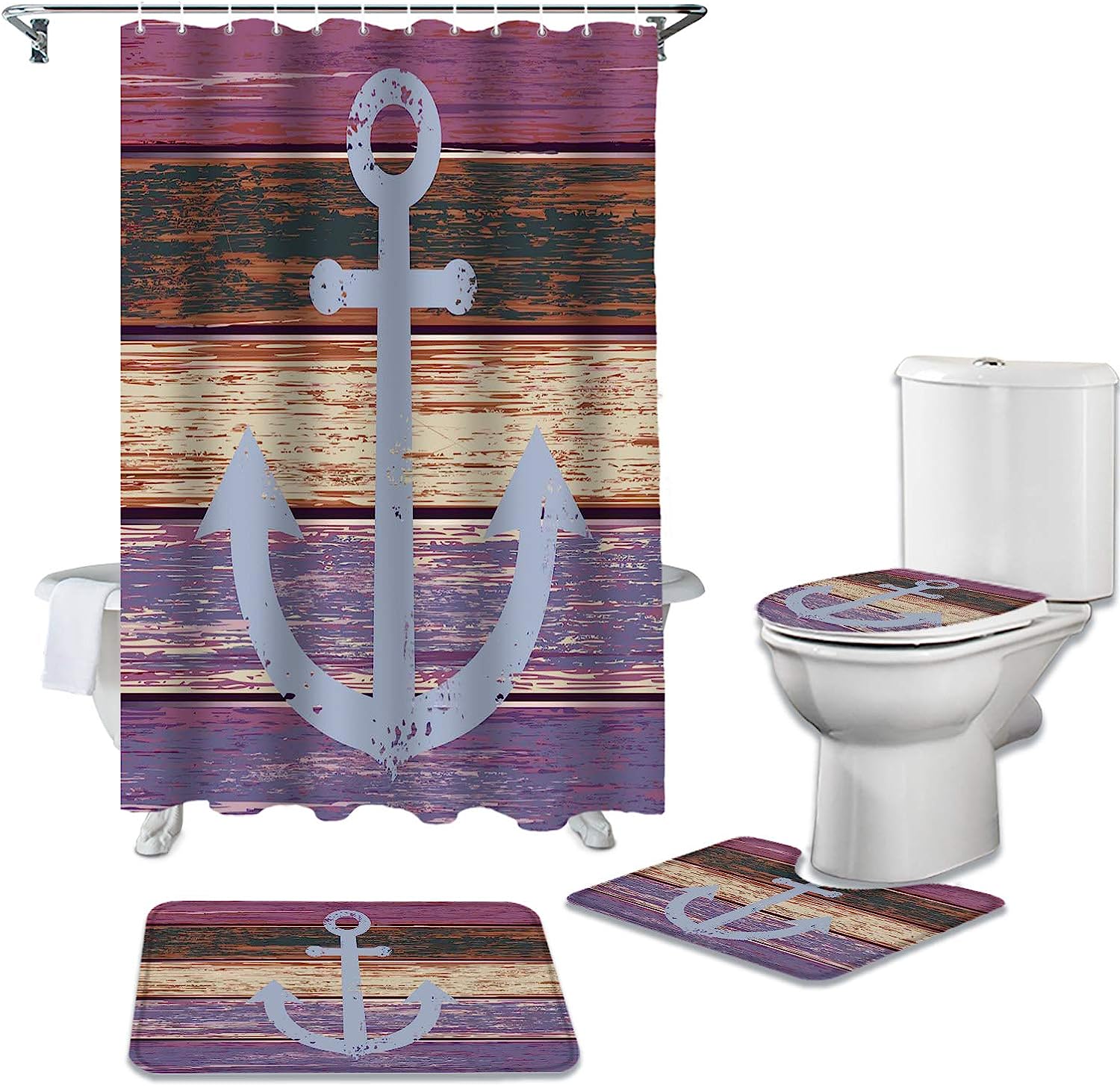 Vintage Anchor Purple Wood Grain Bathroom Print Shower Curtain