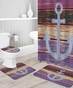 Vintage Anchor Purple Wood Grain Bathroom Print Shower Curtain