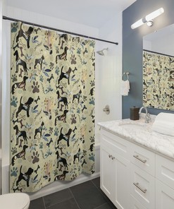 Vintage And Floral Dog Shower Curtain For Housewarming Bathroom Gifts