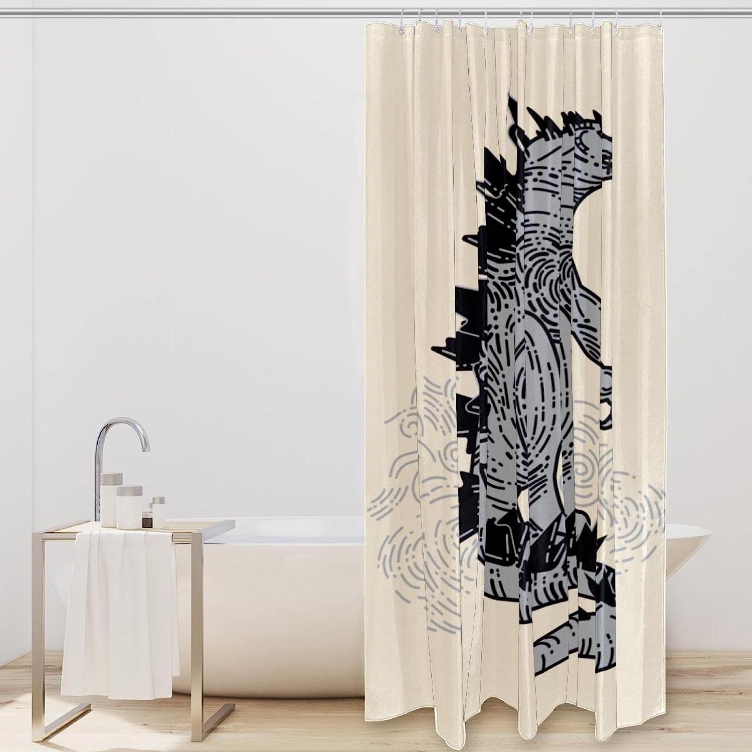Vintage And Nostalgic Dinosaur Shower Curtain For A Unique And Cool Bathroom Decor With Distressed Design - Image 2