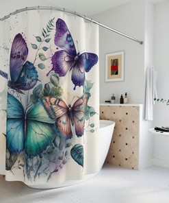 Vintage Aqua Butterfly Shower Curtain - Unique Bathroom Accessories
