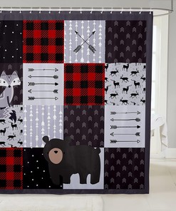 Vintage Arrow Waterproof Shower Curtain With Bear And Fox Print, Rustic Design For Home Or Hotel Bathrooms