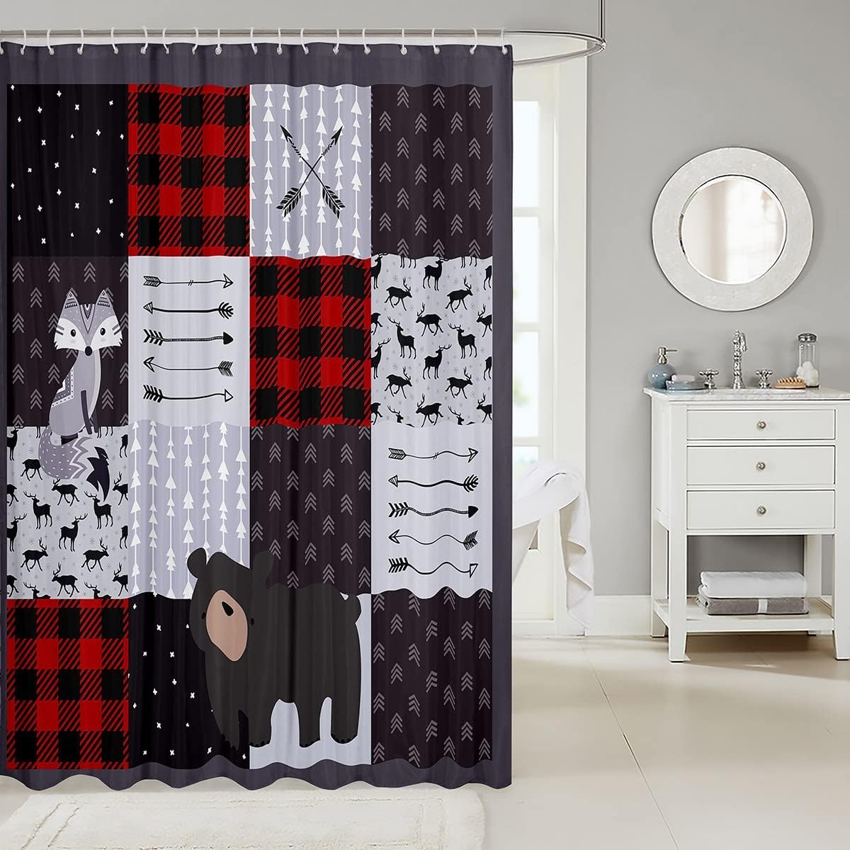 Vintage Arrow Waterproof Shower Curtain With Bear And Fox Print, Rustic Design For Home Or Hotel Bathrooms - Image 2