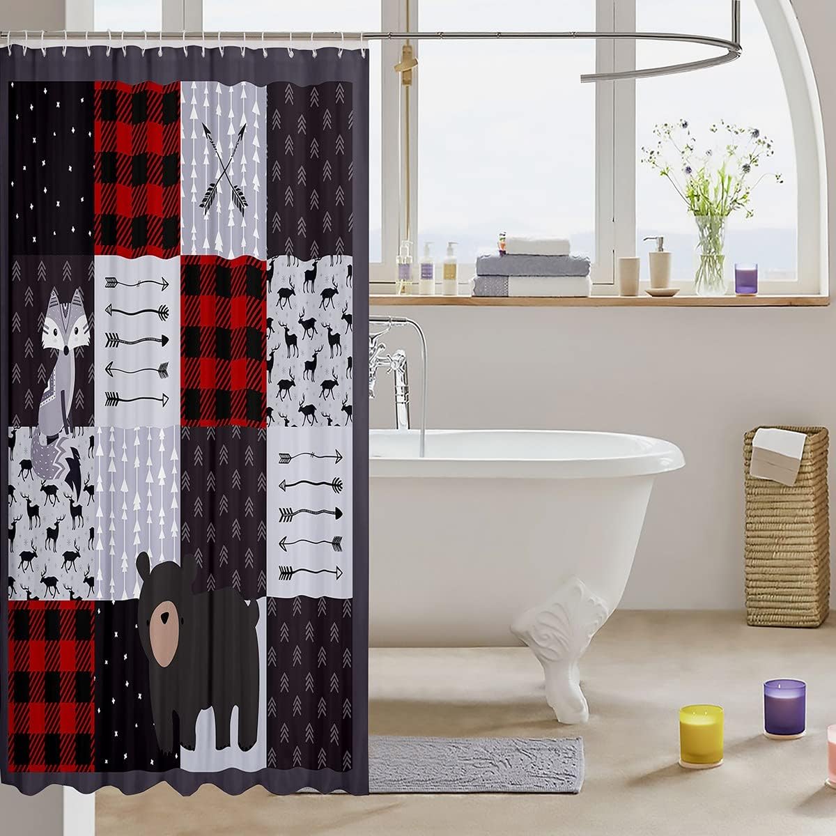 Vintage Arrow Waterproof Shower Curtain With Bear And Fox Print, Rustic Design For Home Or Hotel Bathrooms - Image 3