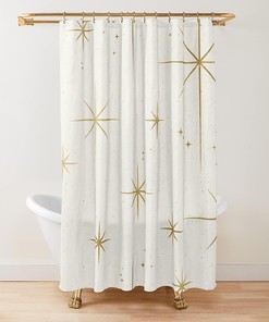 Vintage Art Deco Stars Sparkle Pattern Shower Curtain, Celestial And Luxurious Bathroom Decor