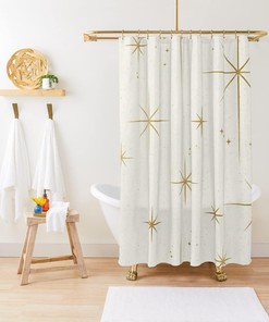 Vintage Art Deco Stars Sparkle Pattern Shower Curtain, Celestial And Luxurious Bathroom Decor