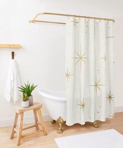 Vintage Art Deco Stars Sparkle Pattern Shower Curtain, Celestial And Luxurious Bathroom Decor