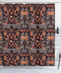 Vintage Art Nouveau Shower Curtain with Detailed Damask Flower Leaf Motifs - Vintage Bathroom Shower Curtains