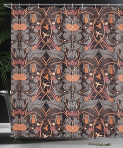 Vintage Art Nouveau Shower Curtain with Detailed Damask Flower Leaf Motifs - Vintage Bathroom Shower Curtains