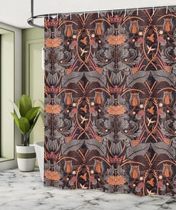 Vintage Art Nouveau Shower Curtain with Detailed Damask Flower Leaf Motifs - Vintage Bathroom Shower Curtains