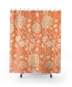Vintage Art Nouveau Shower Curtain with Orange Floral Design