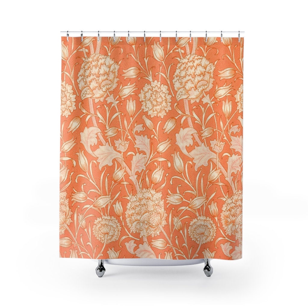 Vintage Art Nouveau Shower Curtain with Orange Floral Design