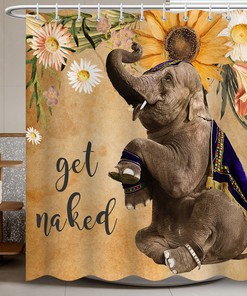 Vintage Artwork Elephant Floral Shower Curtain With Funny Get Naked Bath Curtain Design
