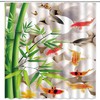 Vintage Asian Janpan Chinese Style Ink Painting Shower Curtain - Green Bamboo and Koi Fish Design